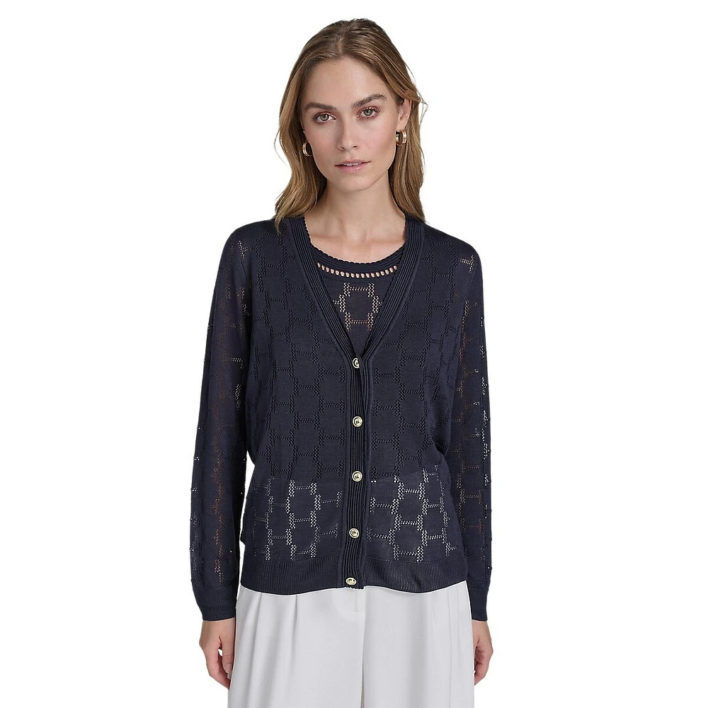 H Monogram Openwork Knit Cardigan