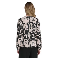 Plus Floral-Print Ruched Front V-Neck Blouse