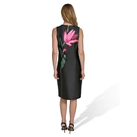 Placed Floral-Print Sleeveless Cowlneck Sheath Dress