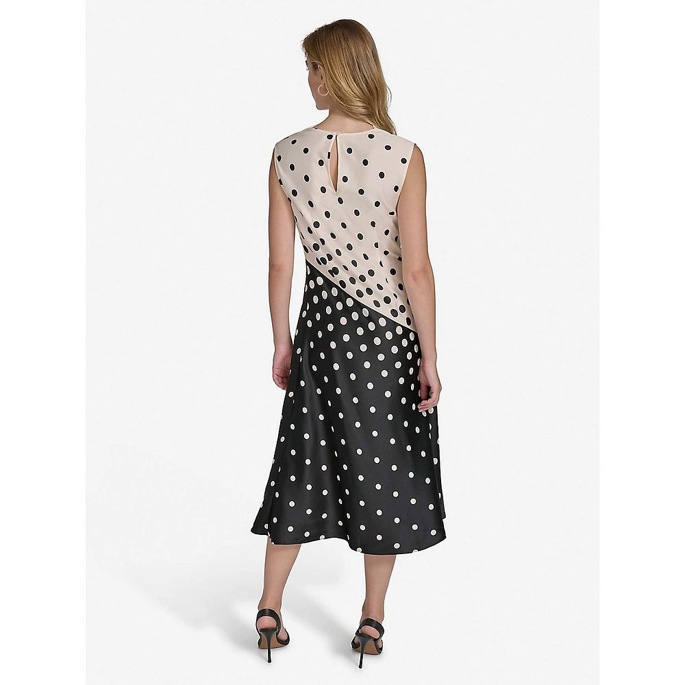 Ombré Polka Dot Chiffon Sleeveless Draped Dress