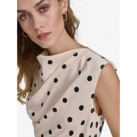 Ombré Polka Dot Chiffon Sleeveless Draped Dress