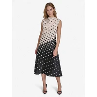 Ombré Polka Dot Chiffon Sleeveless Draped Dress