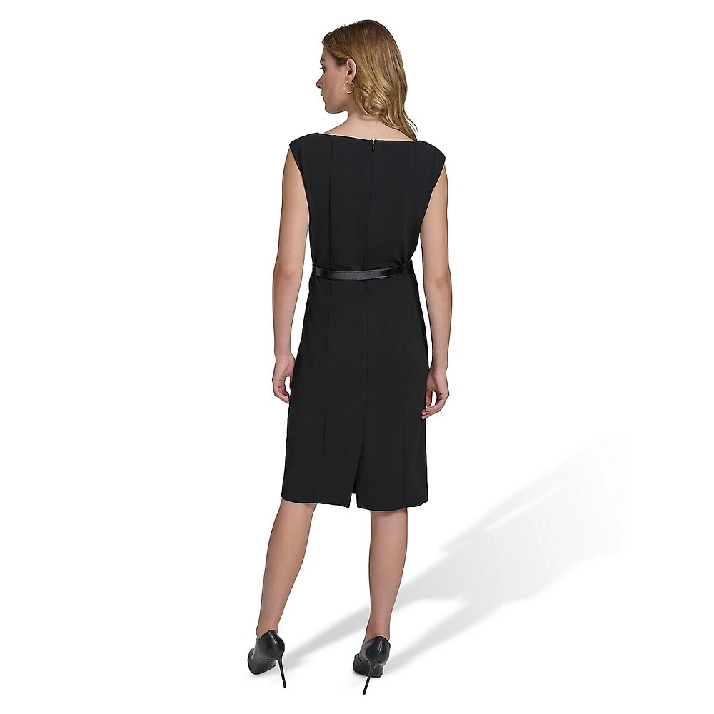 Scuba Crepe H-Belt Sleeveless Sheath Dress