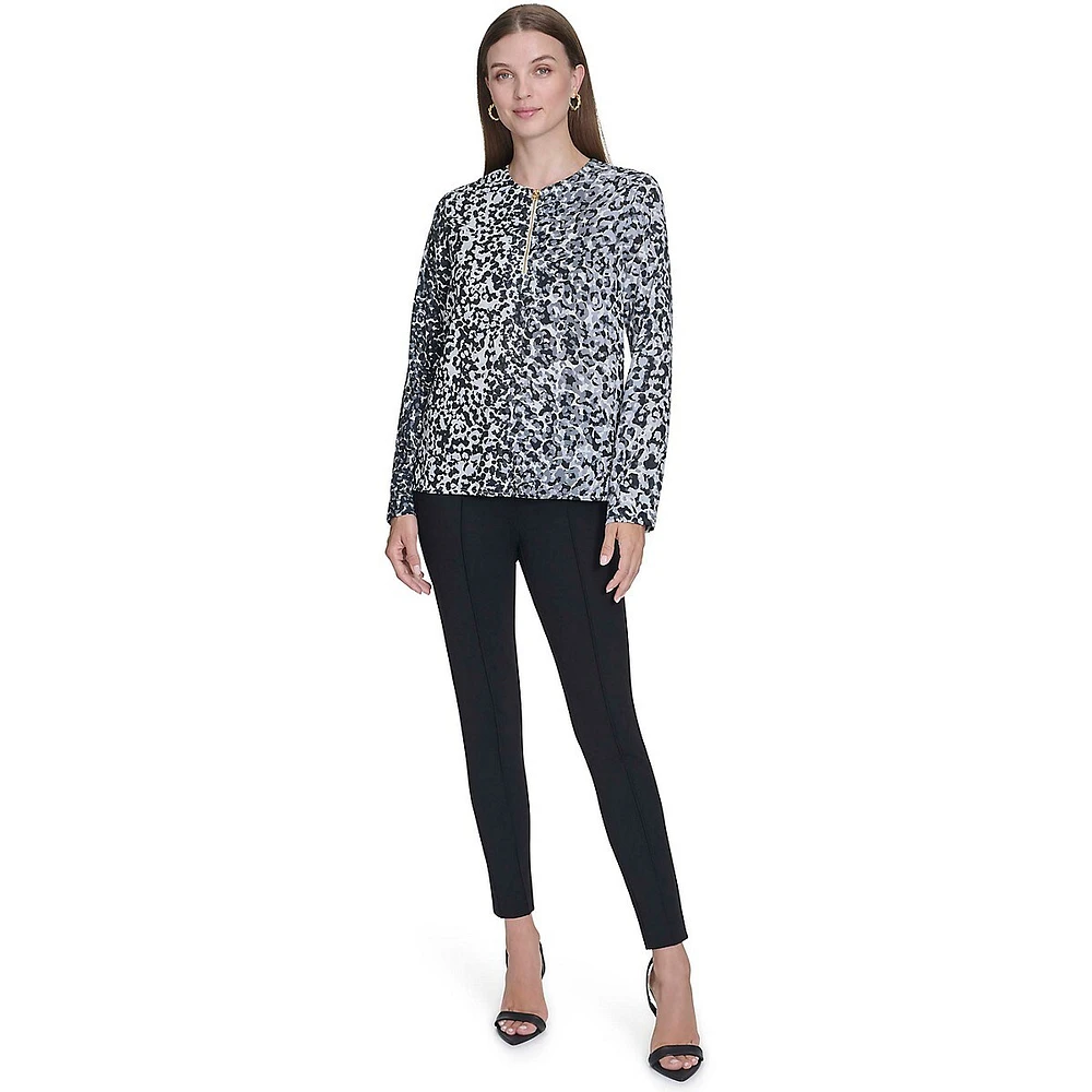 Plus H-Pull Quarter-Zip Leopard-Print Top