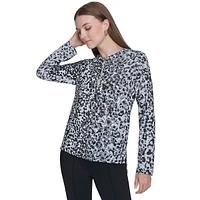 H-Pull Quarter-Zip Leopard-Print Top