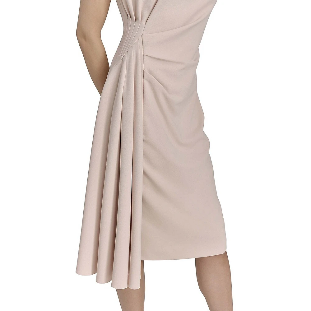 Side-Pleated Sleeveless Boatneck Sheath Dress