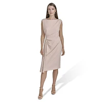 Side-Pleated Sleeveless Boatneck Sheath Dress