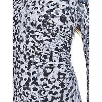 Ruched Animal-Print Fit-&-Flare Dress