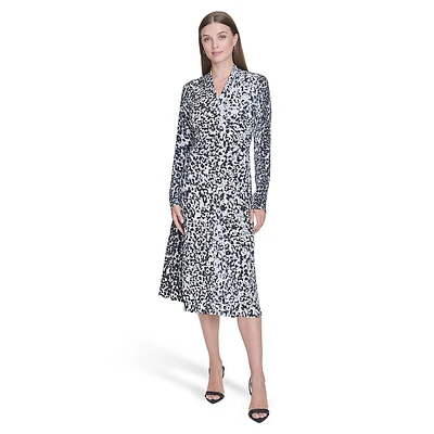 Robe ajustée et évasée à imprimé animalier froncé