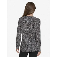 Plus Leopard-Print H-Monogram Quarter-Zip Top