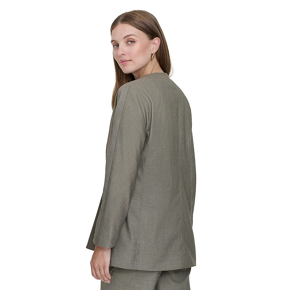 Collarless Open-Front Pinpoint Jacket