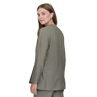 Plus Collarless Open-Front Pinpoint Jacket