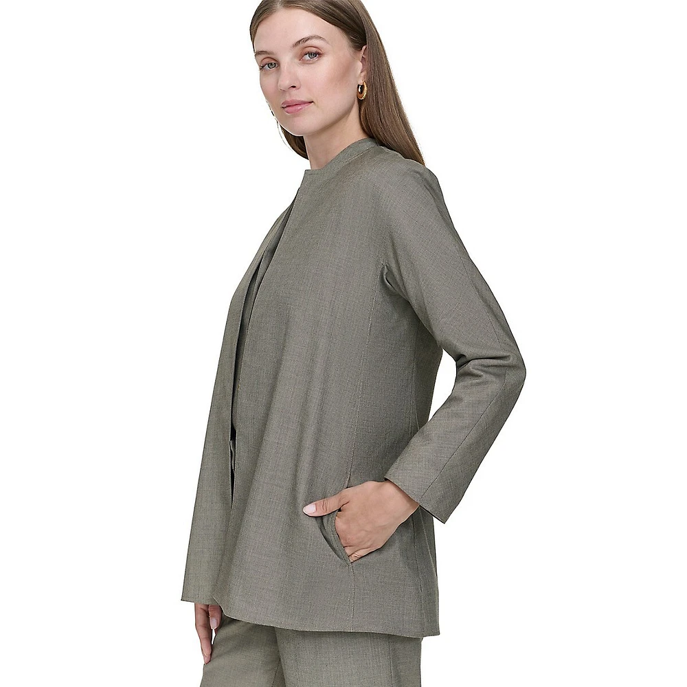 Collarless Open-Front Pinpoint Jacket