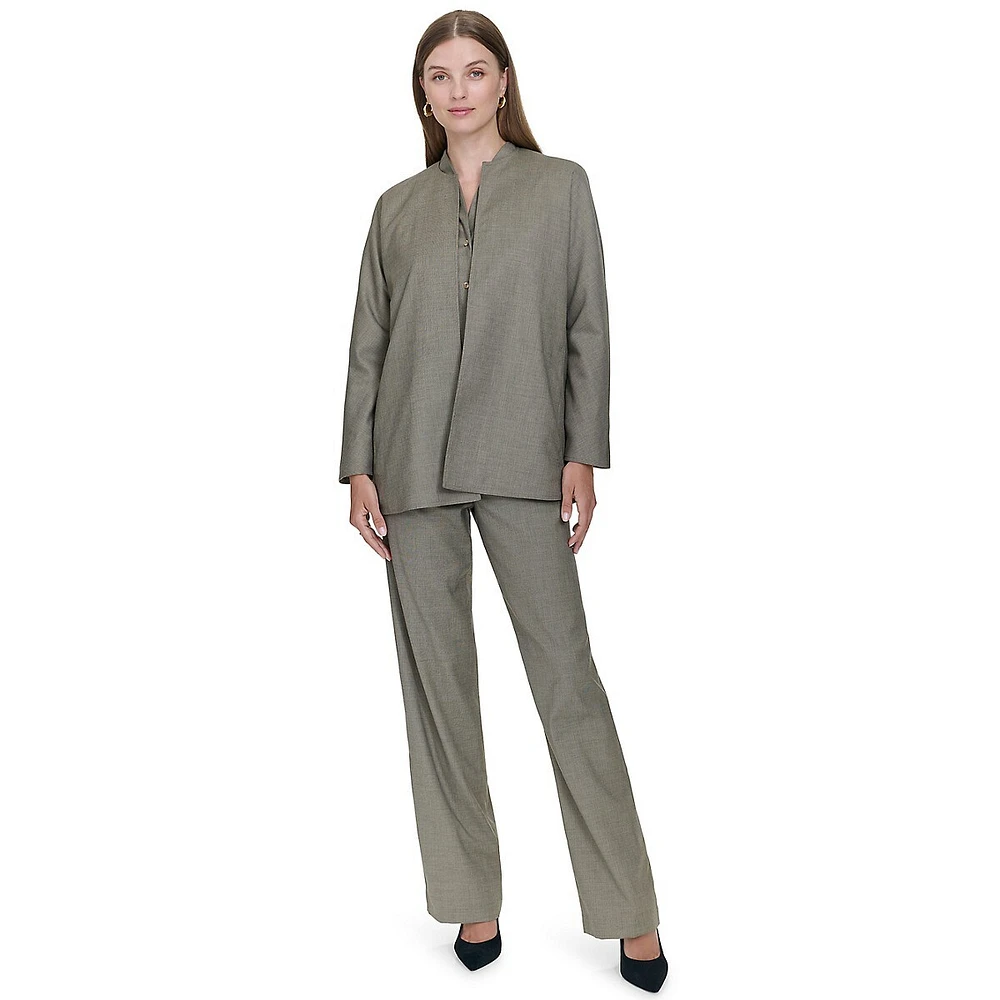 Collarless Open-Front Pinpoint Jacket