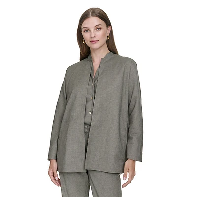 Collarless Open-Front Pinpoint Jacket