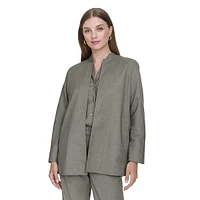 Plus Collarless Open-Front Pinpoint Jacket