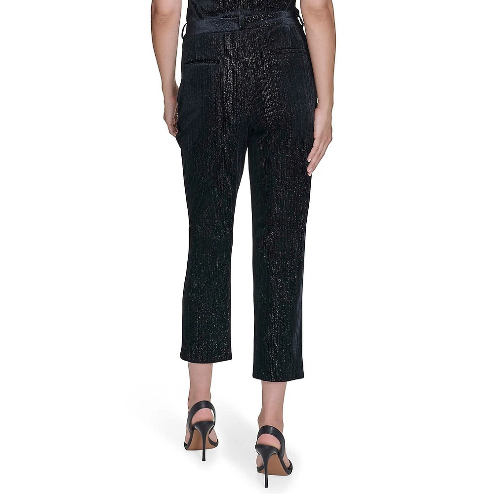 Slim Cropped Metallic Velvet Pants