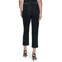 Slim Cropped Metallic Velvet Pants