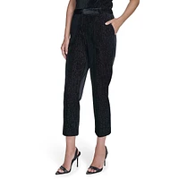 Slim Cropped Metallic Velvet Pants