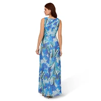 Floral Knotted Surplice Drape Maxi Dress