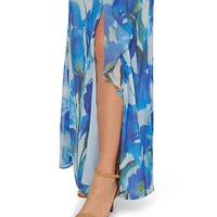 Floral Knotted Surplice Drape Maxi Dress