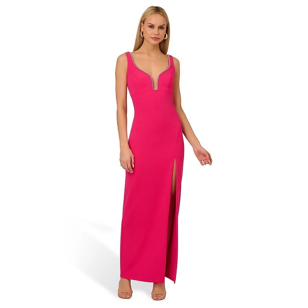 Bejewelled Sleeveless Crepe Maxi Dress