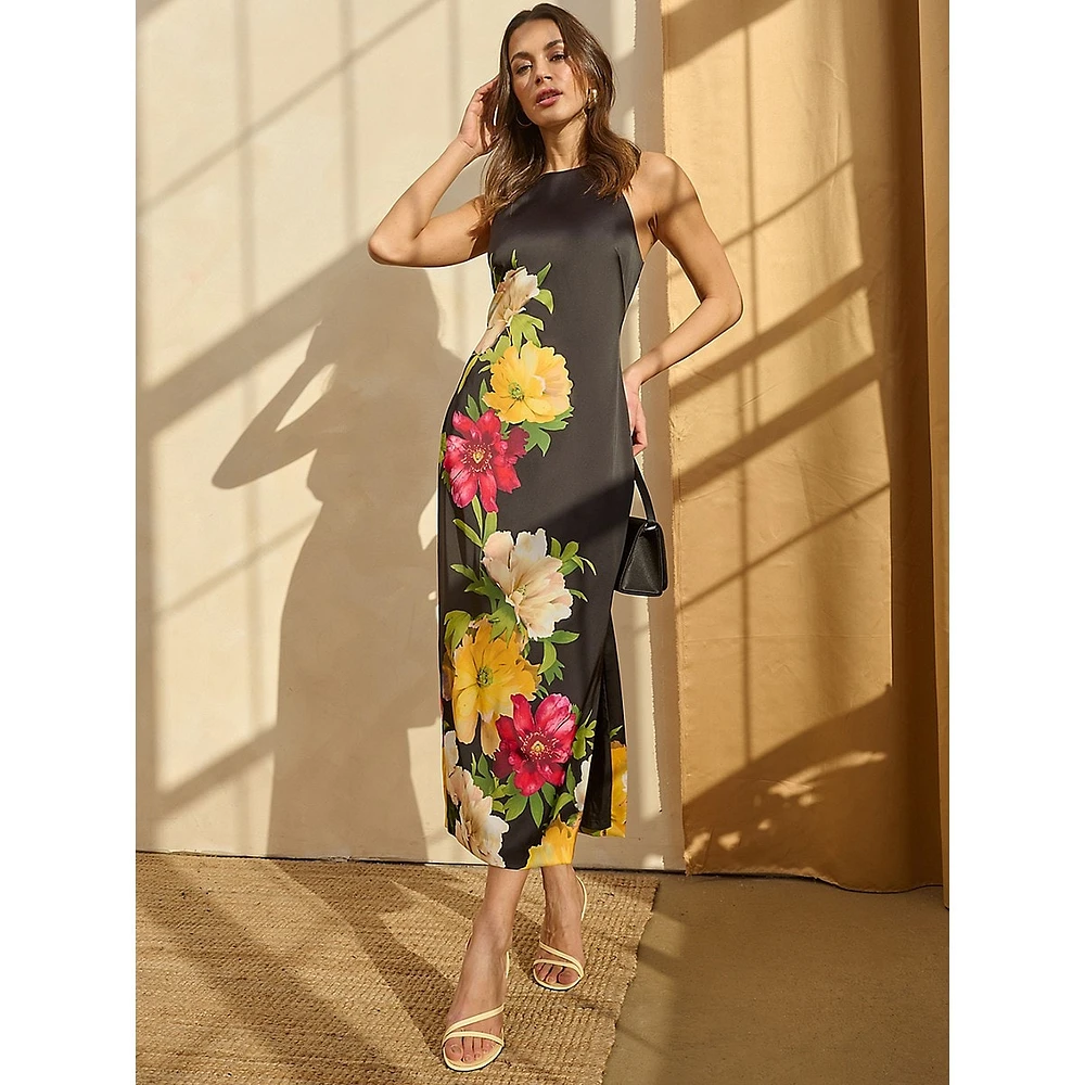 Printed Satin Maxi Dress