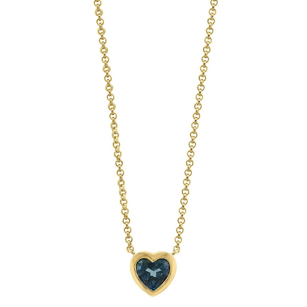 Goldplated Sterling Silver & London Blue Topaz Heart Pendant Necklace