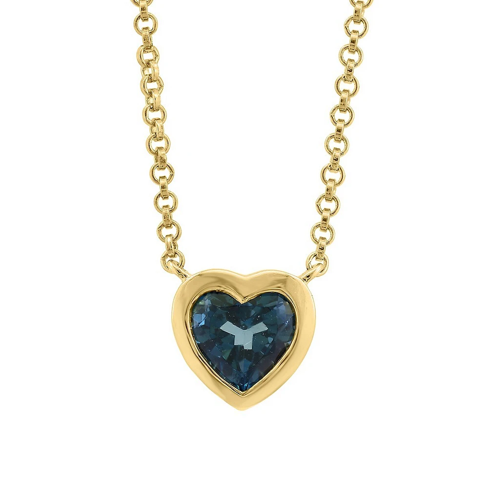 Goldplated Sterling Silver & London Blue Topaz Heart Pendant Necklace