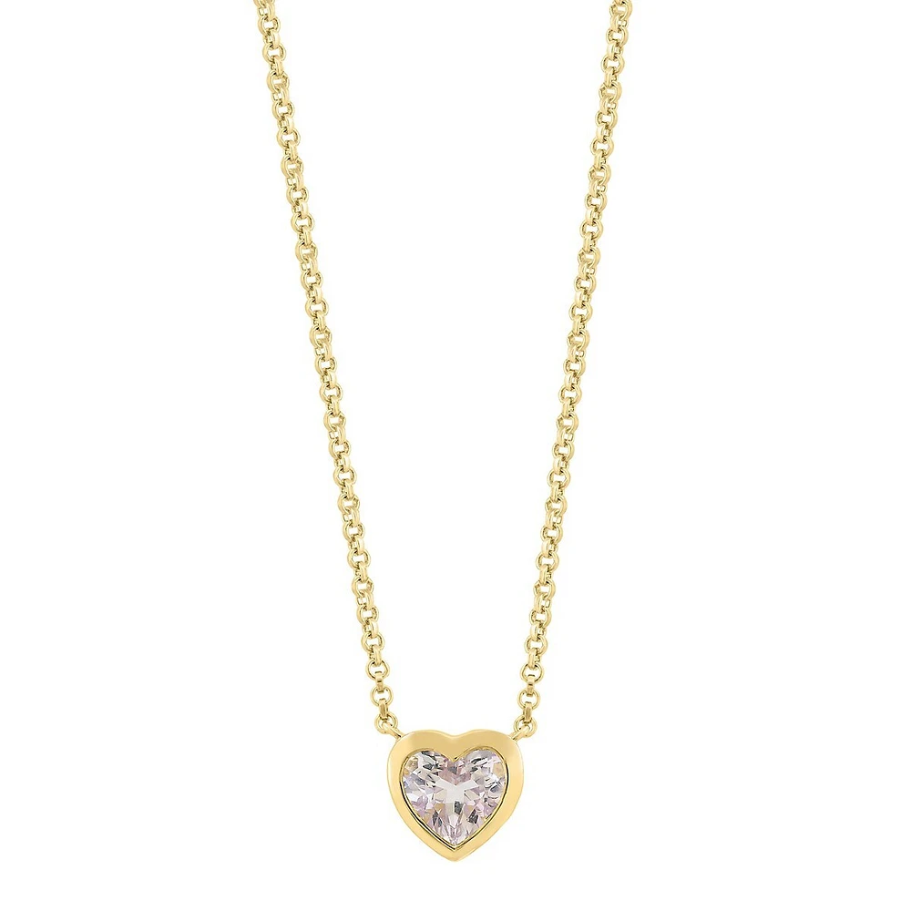 Goldplated Sterling Silver & Pink Amethyst Heart Pendant Necklace