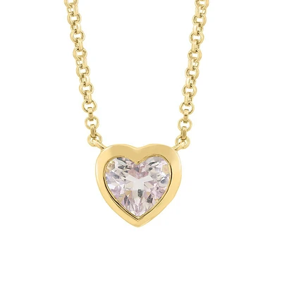 Goldplated Sterling Silver & Pink Amethyst Heart Pendant Necklace