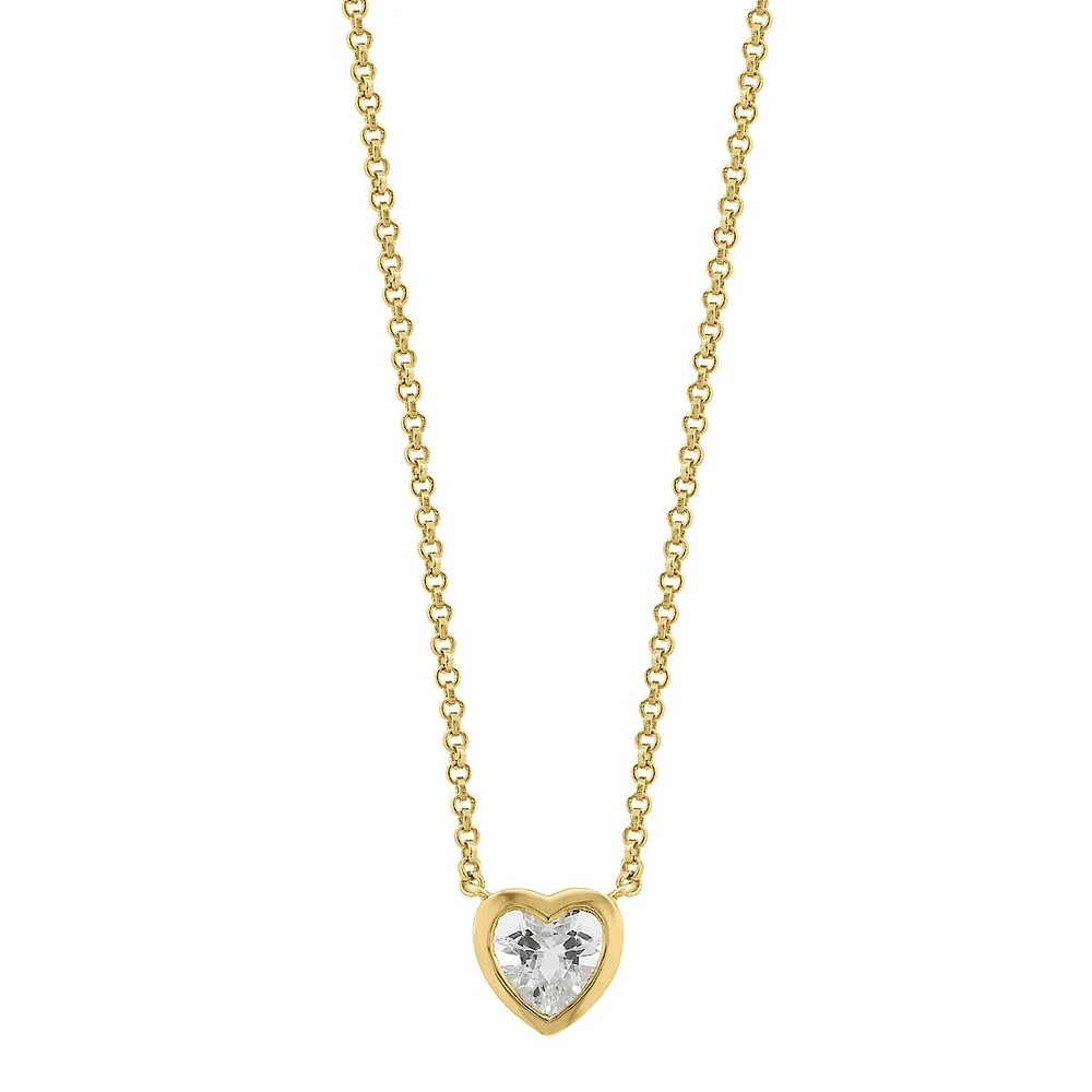 Goldplated Sterling Silver & White Topaz Heart Pendant Necklace