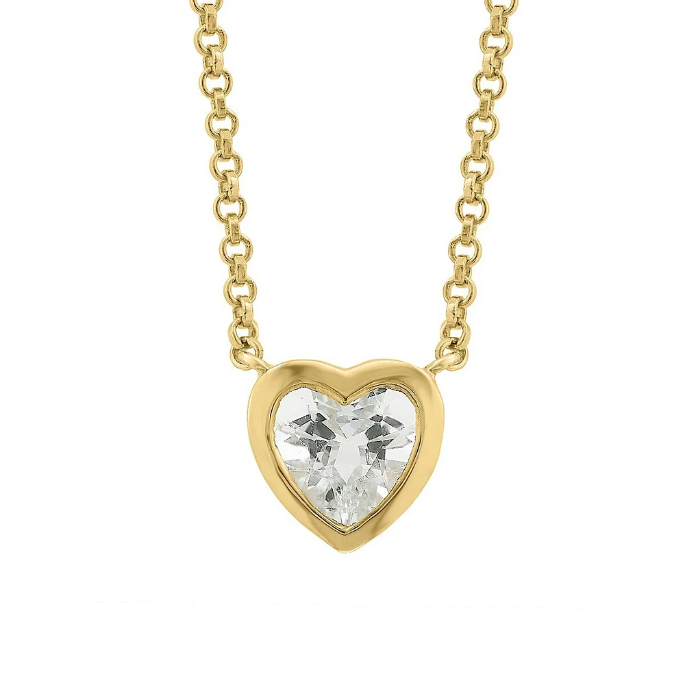 Goldplated Sterling Silver & White Topaz Heart Pendant Necklace