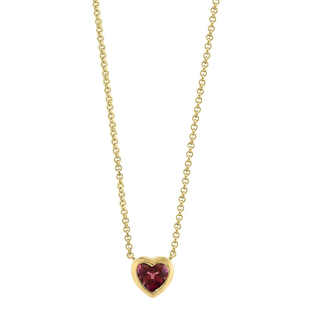 Goldplated Sterling Silver & Rhodolite Heart Pendant Necklace