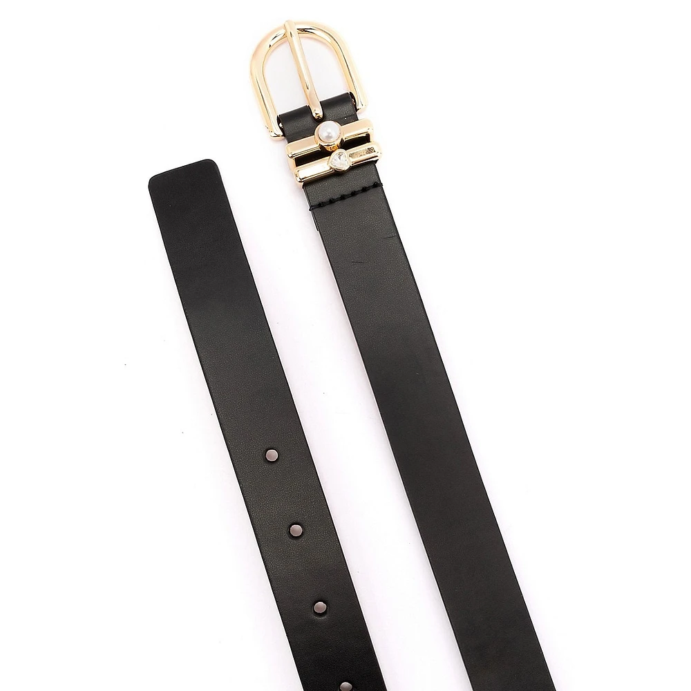 Leather Belt With 2 Embellished Keepers