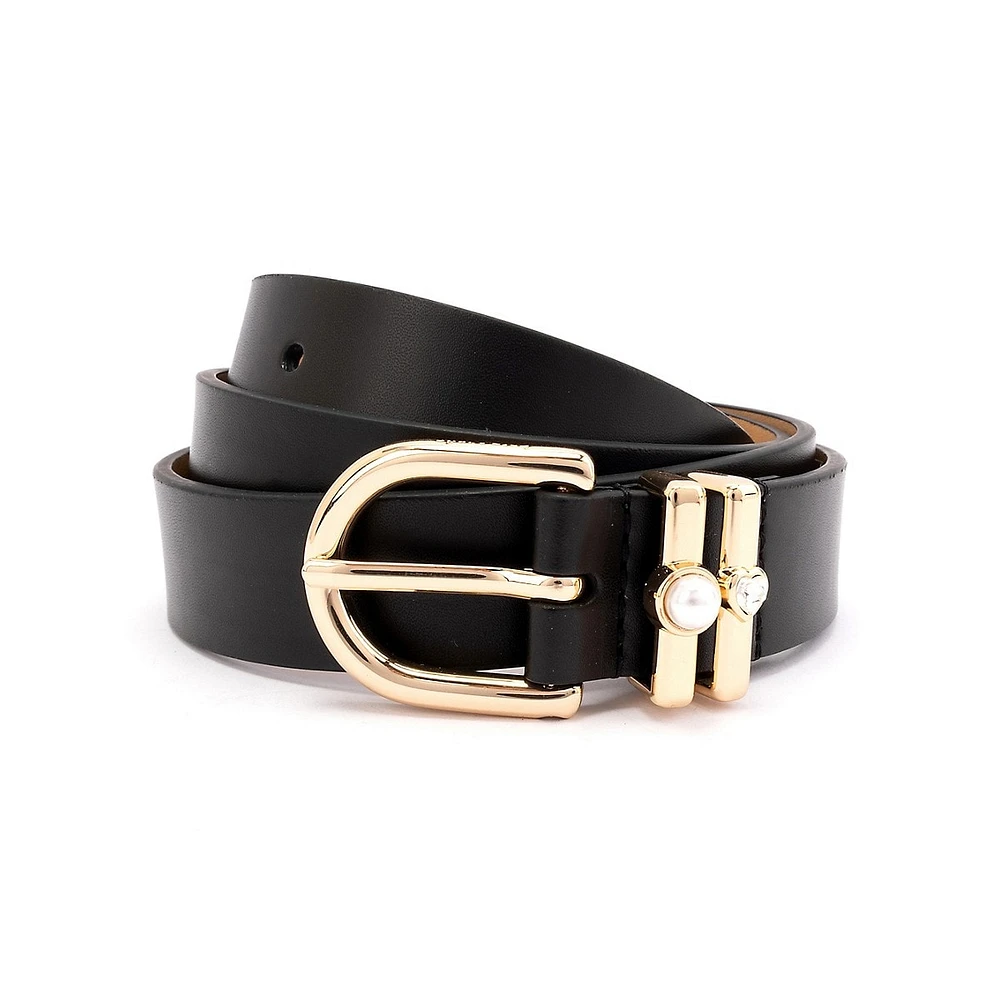 Leather Belt With 2 Embellished Keepers