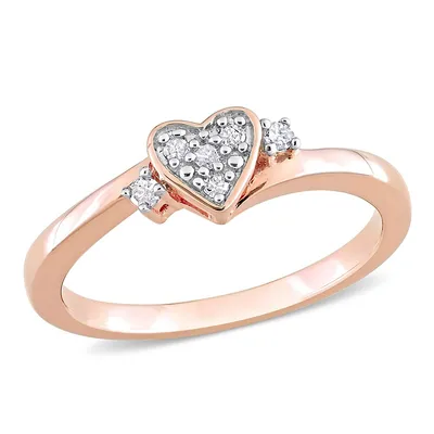 1/10 Ct Tw Diamond Heart Ring Rose Plated Sterling Silver