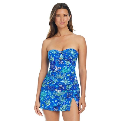 Desert Bloom Draped Ring-Detail Bandeau Tankini Top