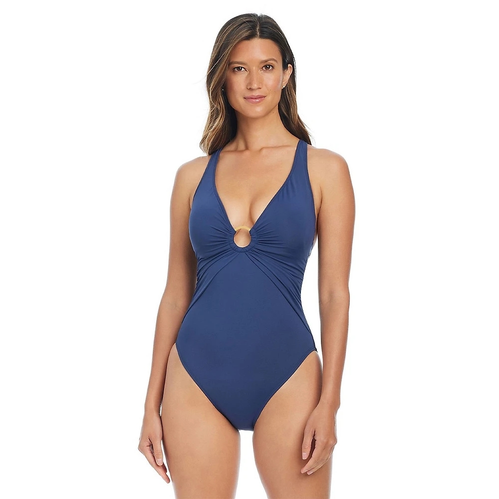 Maillot de bain une pièce à col en V profond et dos croisé Ring Me Up