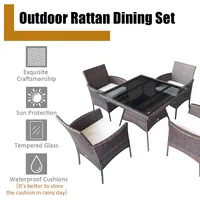 5pcs Patio Rattan Dining Furniture Set Armrest Sofa Chair Glass Table