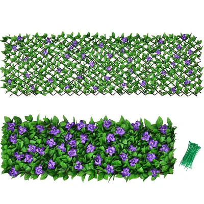 Expandable Fence Privacy Screen Faux Ivy Panel W/white Flower 1 Pack