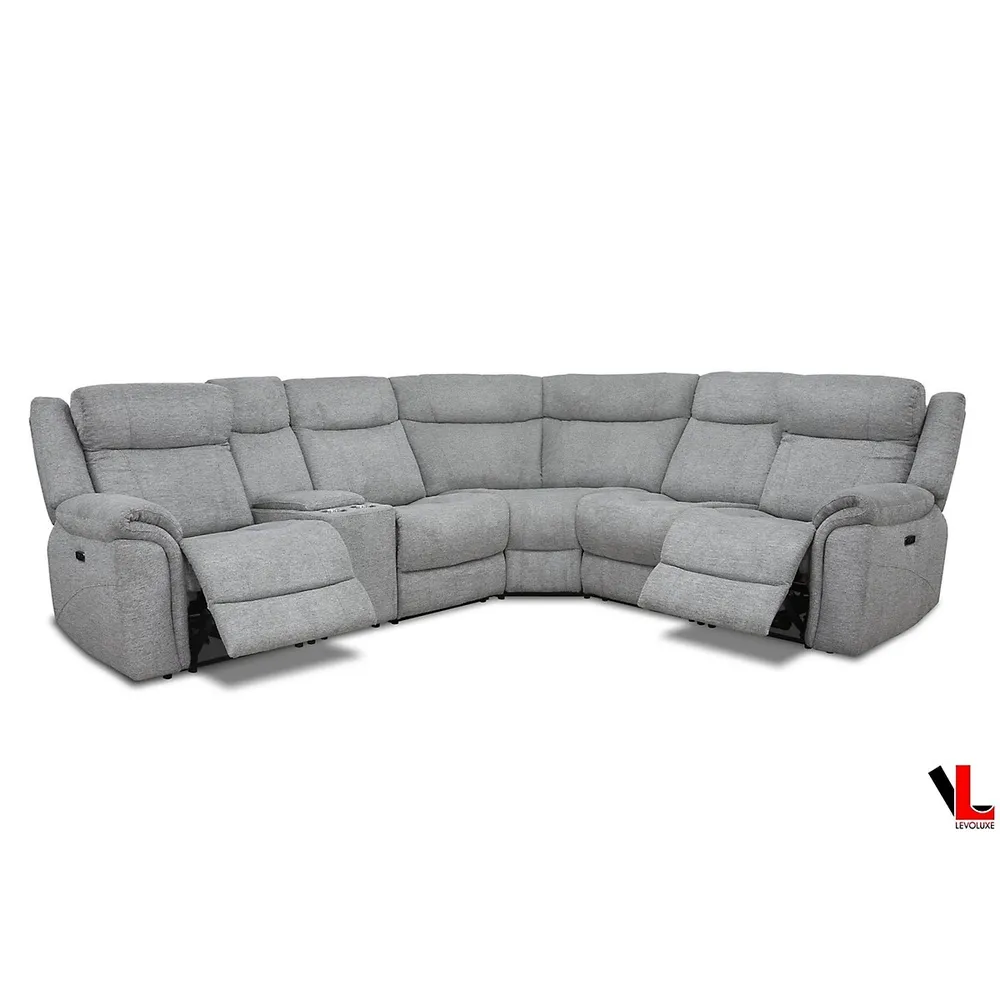 Braun Corner Sectional Sofa With Console, Power Recliners, And Power Headrests In Tweed Ash Fabric
