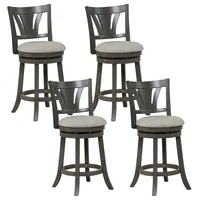 26.5" Swivel Bar Stool Counter Height With Curved Backrest & Rubber Wood Legs