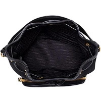 Black Canvas Jacquard Logo Convertible Small Bucket Bag