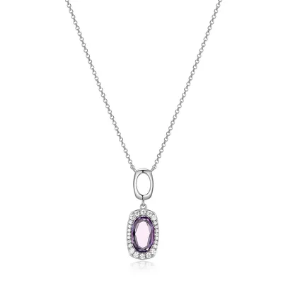 Rhodium-plated Sterling Silver Genuine Amethyst & Cubic Zirconia Pendant Necklace