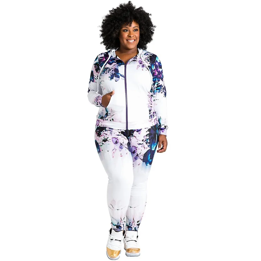 Poetic Justice Plus Curvy Women's Active Floral Print Poly Tricot Legging