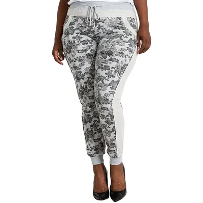 Plus Curvy Grey French Terry Floral Jogger Pants