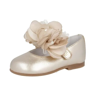 Gold Baby Shoes With Flower Strap