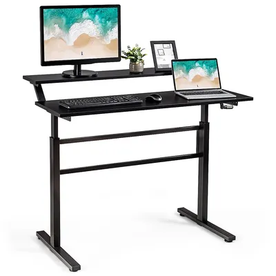 Standing Desk Crank Adjustable Sit To Stand Workstation With Monitor Shelf