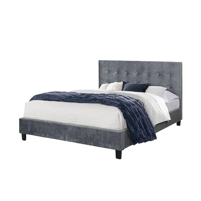 Modern Trends Grey Velvet Glare Contemporary Double Size Platform Bed (no Box Spring Required)